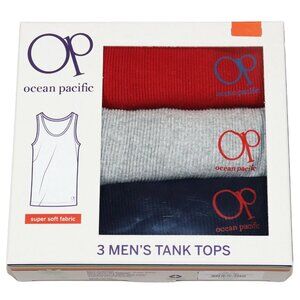 OP Ocean Pacific 3-Pack Asst Colors Ribbed Tagless Logo Hem Men's Tank Tops NIB